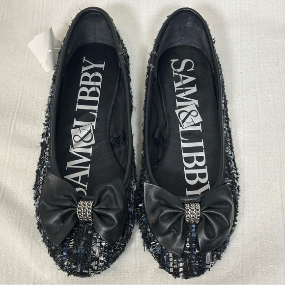 Sam & Libby Chelsea Tweed Bow Ballet Flats-Blue/Black-Women Size 8 - Picture 3 of 10